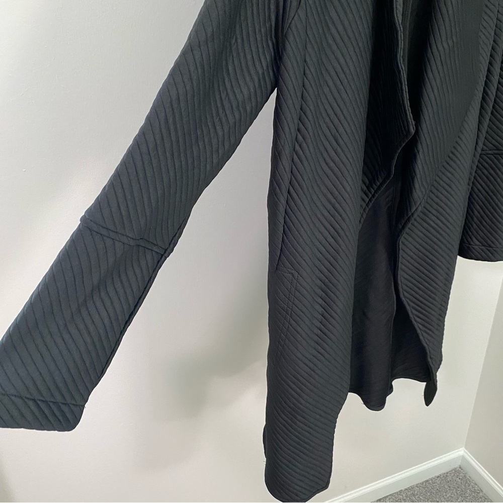 Black Ribbed Open Front Cardigan - Picture 6 of 9